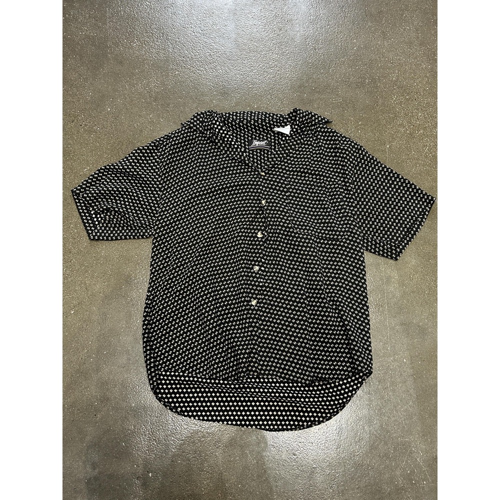 Impact Shirt Mens Large Black Geometric Print Button Front Rayon Short Sleeve